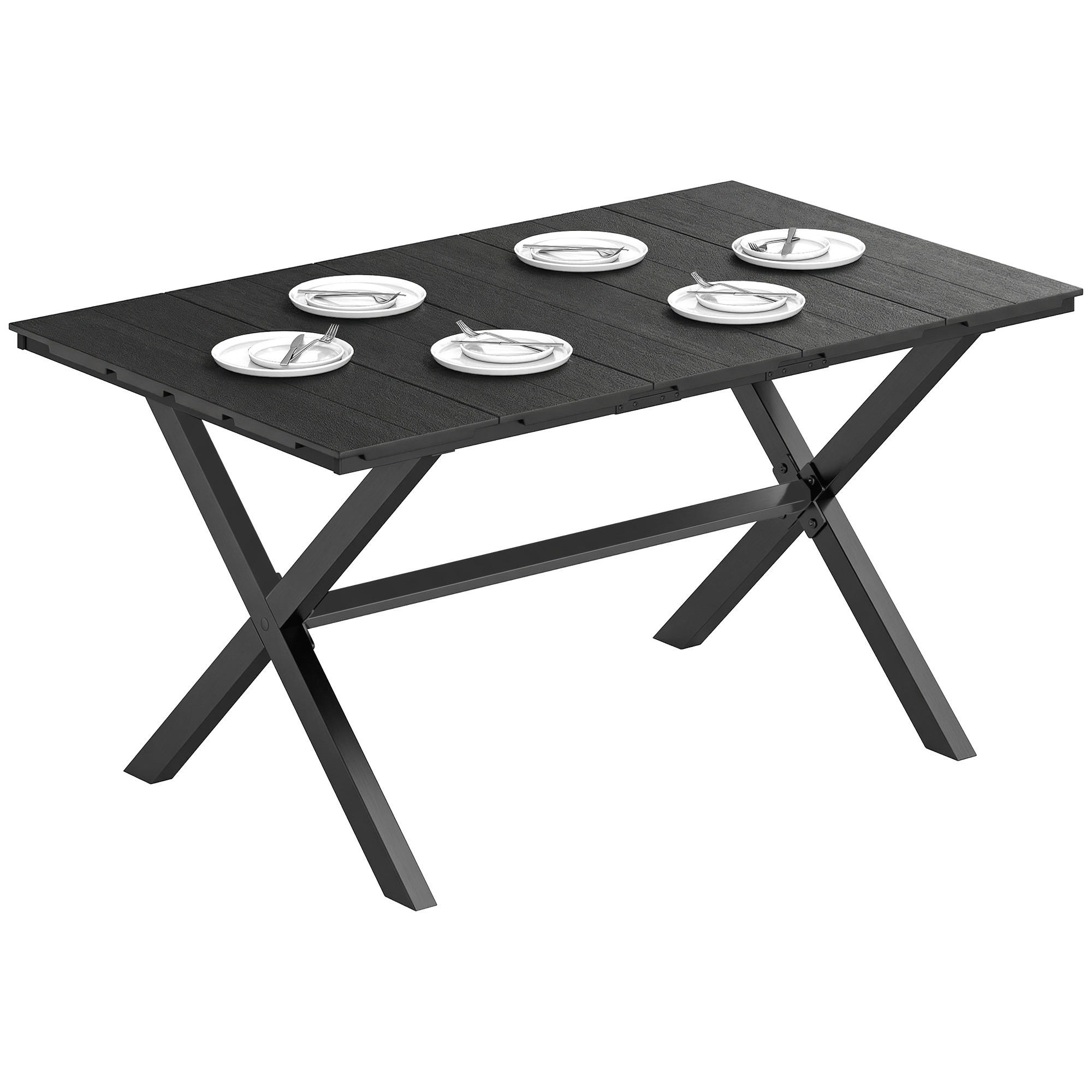 GARTENTISCH DE-14209 rechteckig 150x90 cm, für 4-6 Personen Schwarz - Schwarz, Metall (150/90/74cm) - ComfortXL