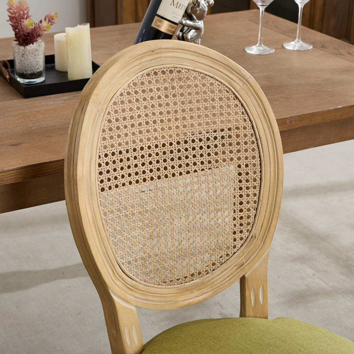 STUHL-SET DE-36325 2 Stück mit Rattan-Rückenlehne Olivgrün - Olivgrün, Holz (49/95/59.5cm) - ComfortXL