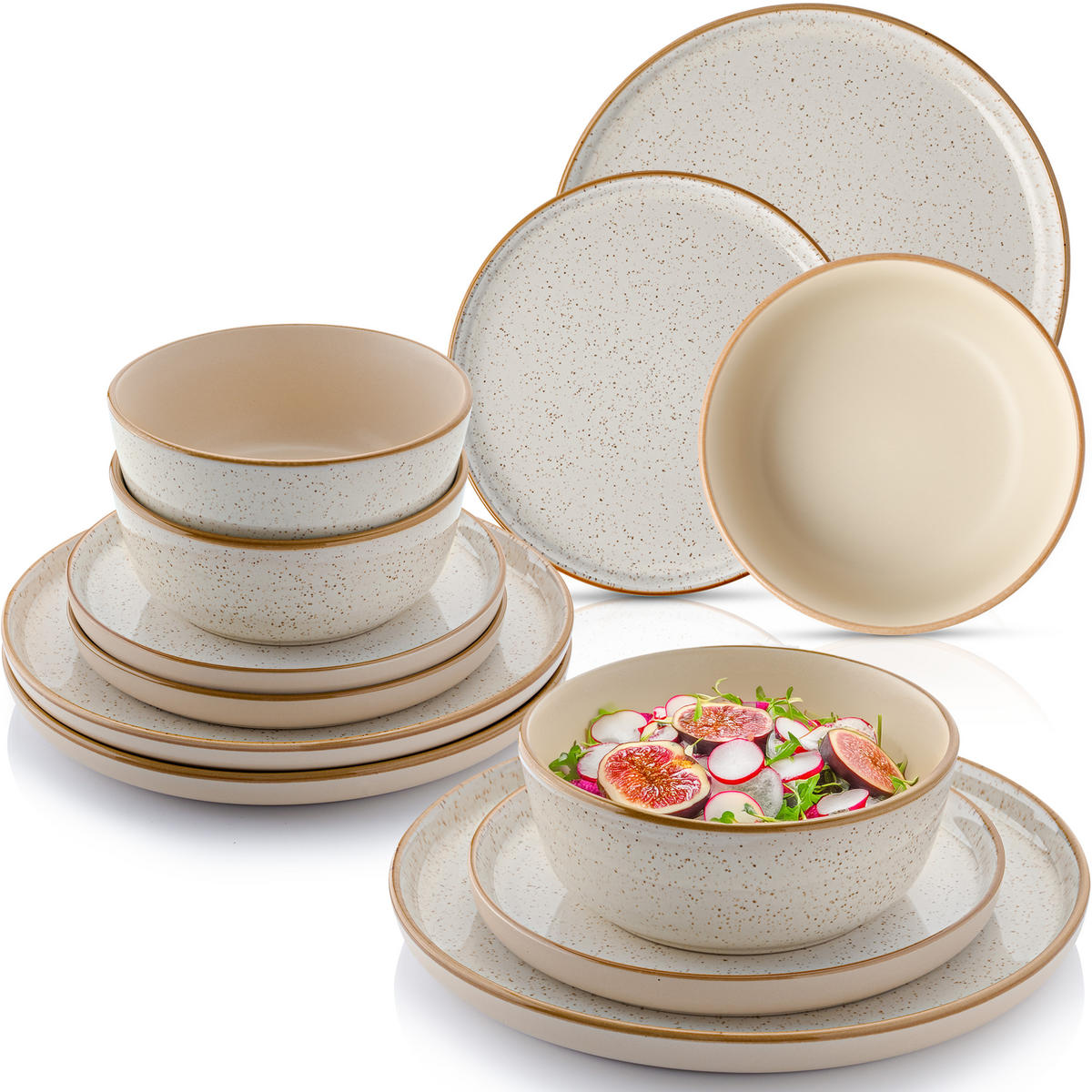 TAFELSERVICE RIO CREME - 12-teilig aus Steingut - Creme, Keramik (40/40/40cm) - Sänger