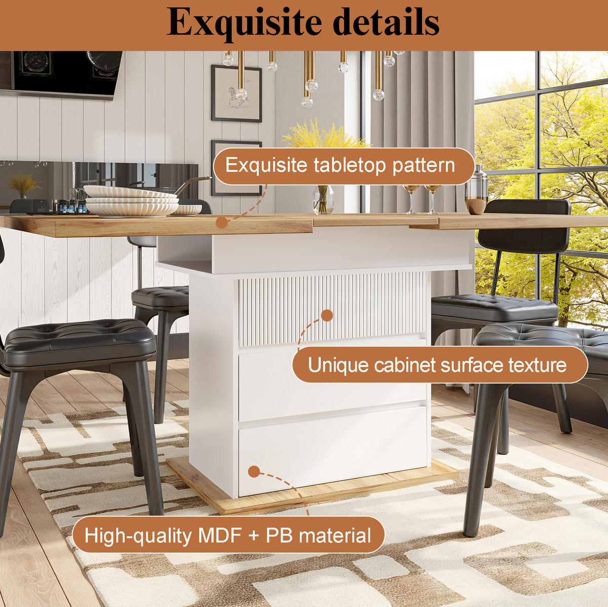 ESSTISCH 110-140/80/75 cm Weiß/Natur aus MDF mit Stauraum - Weiß, Holzwerkstoff (140/80/75cm) - OKMYHOME