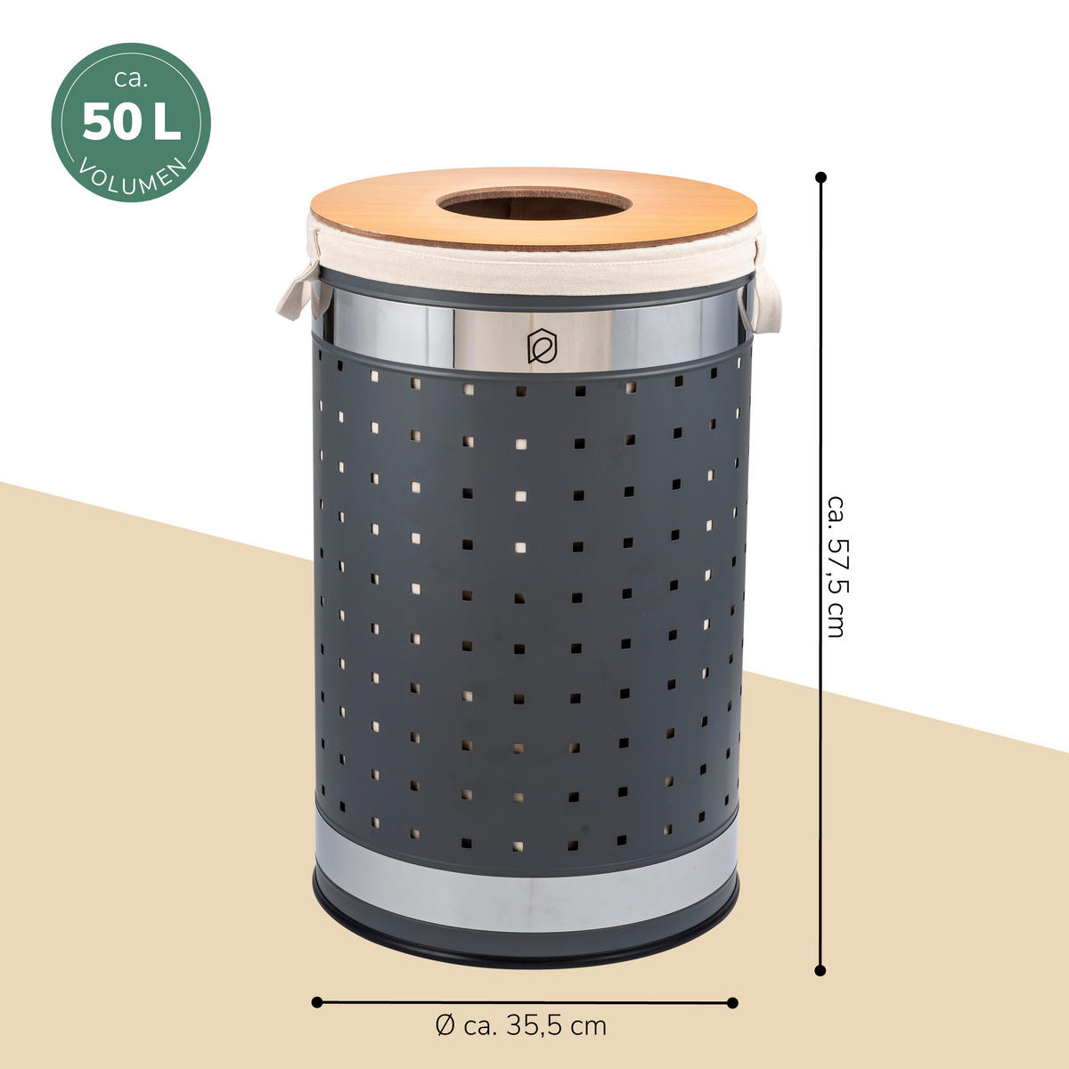 WÄSCHETONNE 50 Liter, grau - Grau, Metall (35.5/57.5/35.5cm) - eluno