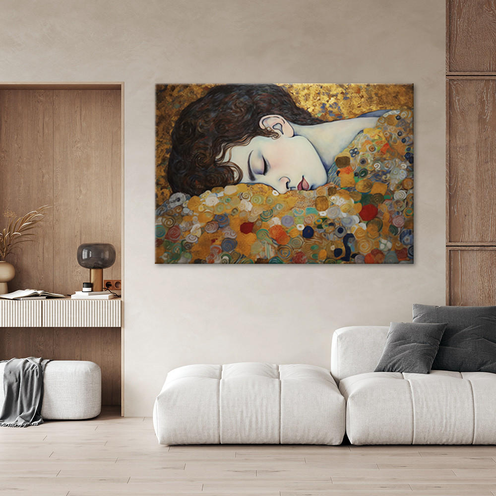 WANDBILD porträt einer frau g. klimt - Goldfarben, Textil (60/40cm) - Feeby