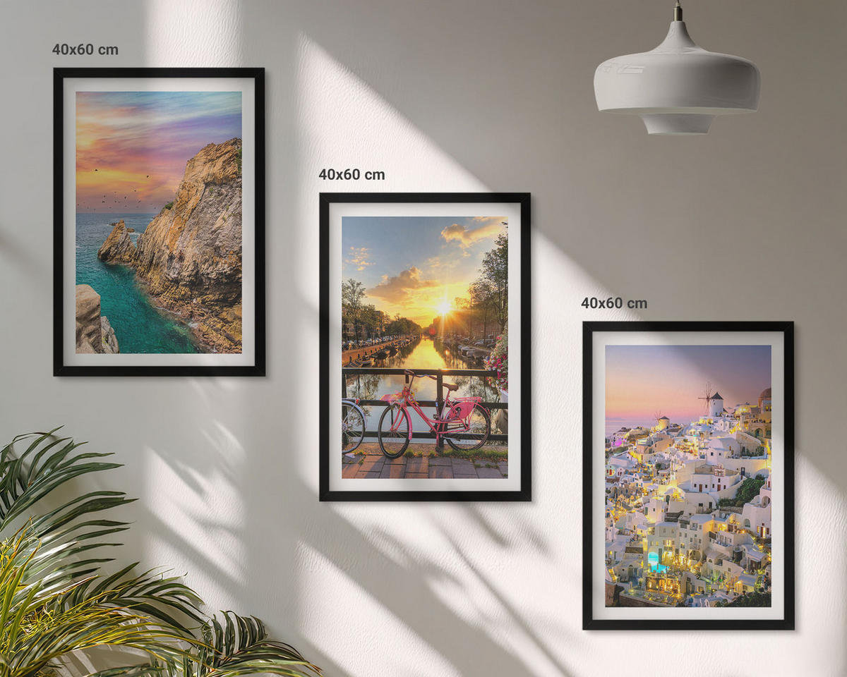 BILDER SET 3er Set - 40x60 cm Schwarzer Rahmen - Sonnenuntergang am Meer - Schwarz, Kunststoff (40/60cm) - TULUP