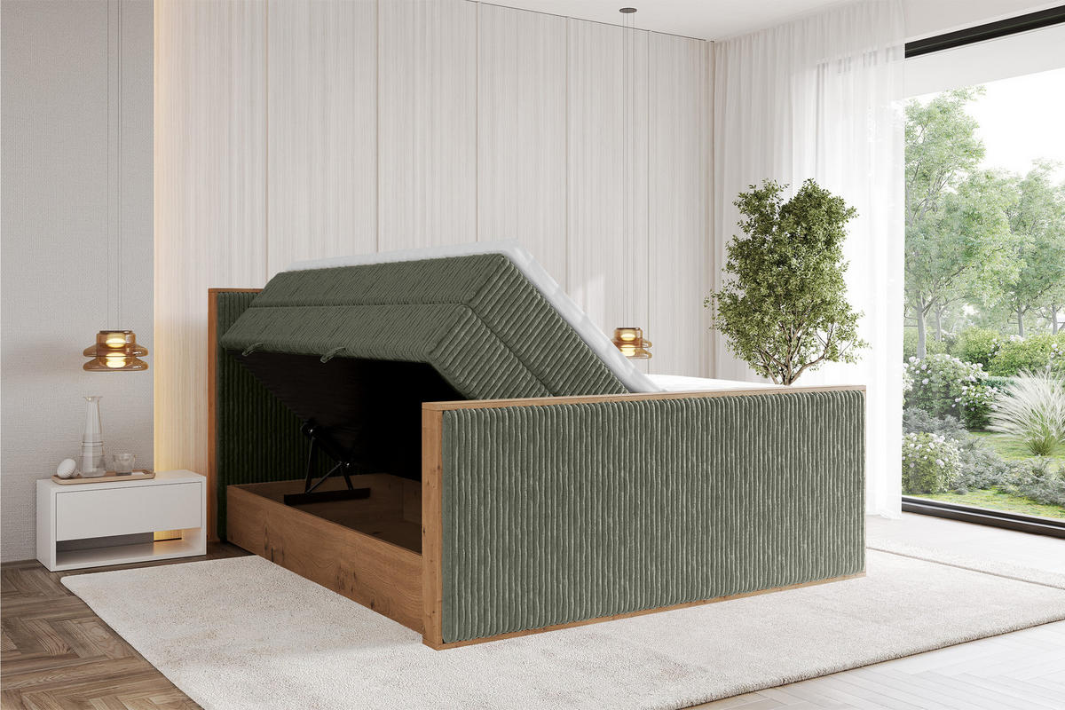 BOXSPRINGBETT LOLLI9 -Z-KING 200x200 - H3/H4 Olivgrün - Olivgrün, Holzwerkstoff (200/200cm) - ALTDECOR