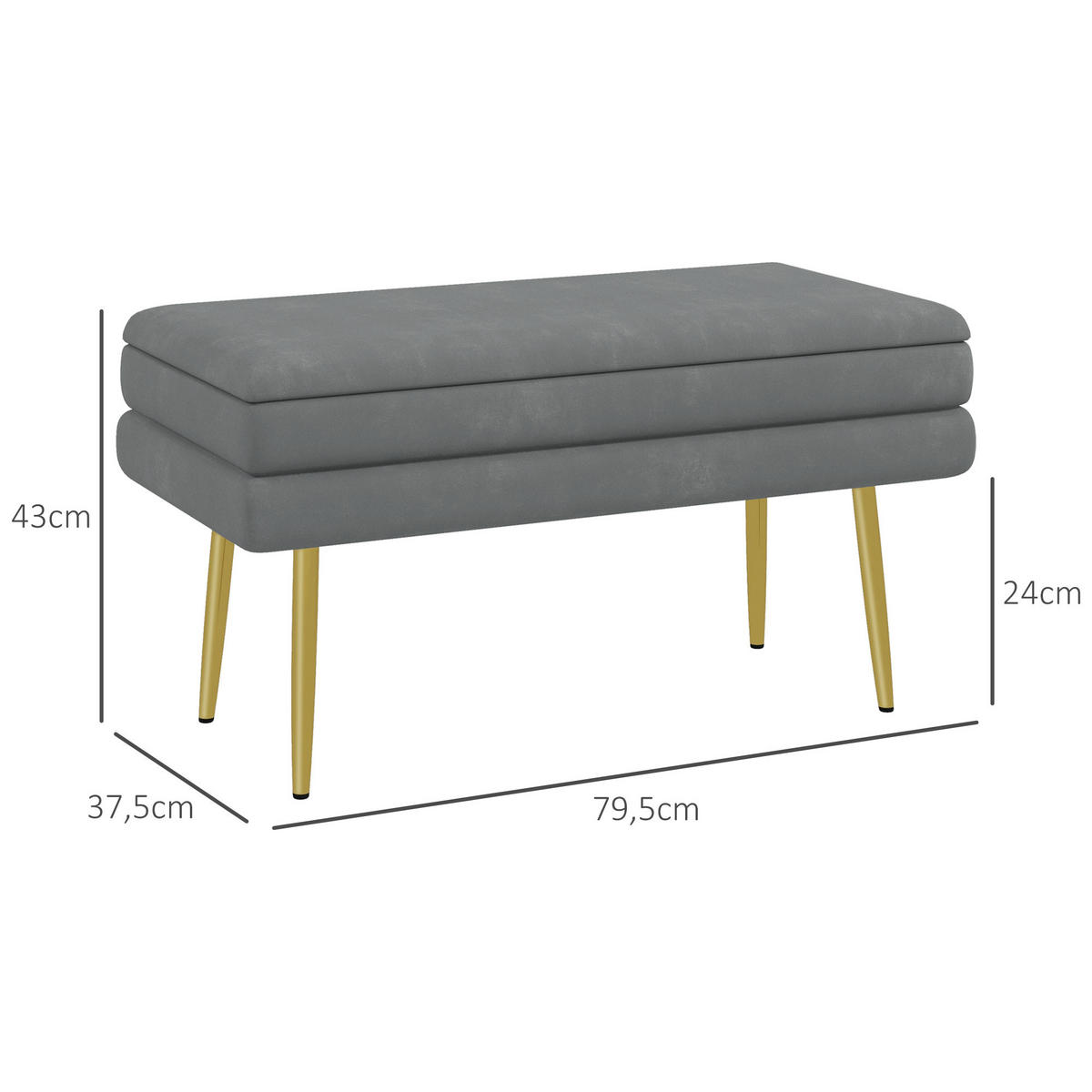 TRUHENBANK Grau - Dunkelgrau, Kunststoff (37.5/43/79.5cm) - HOMCOM