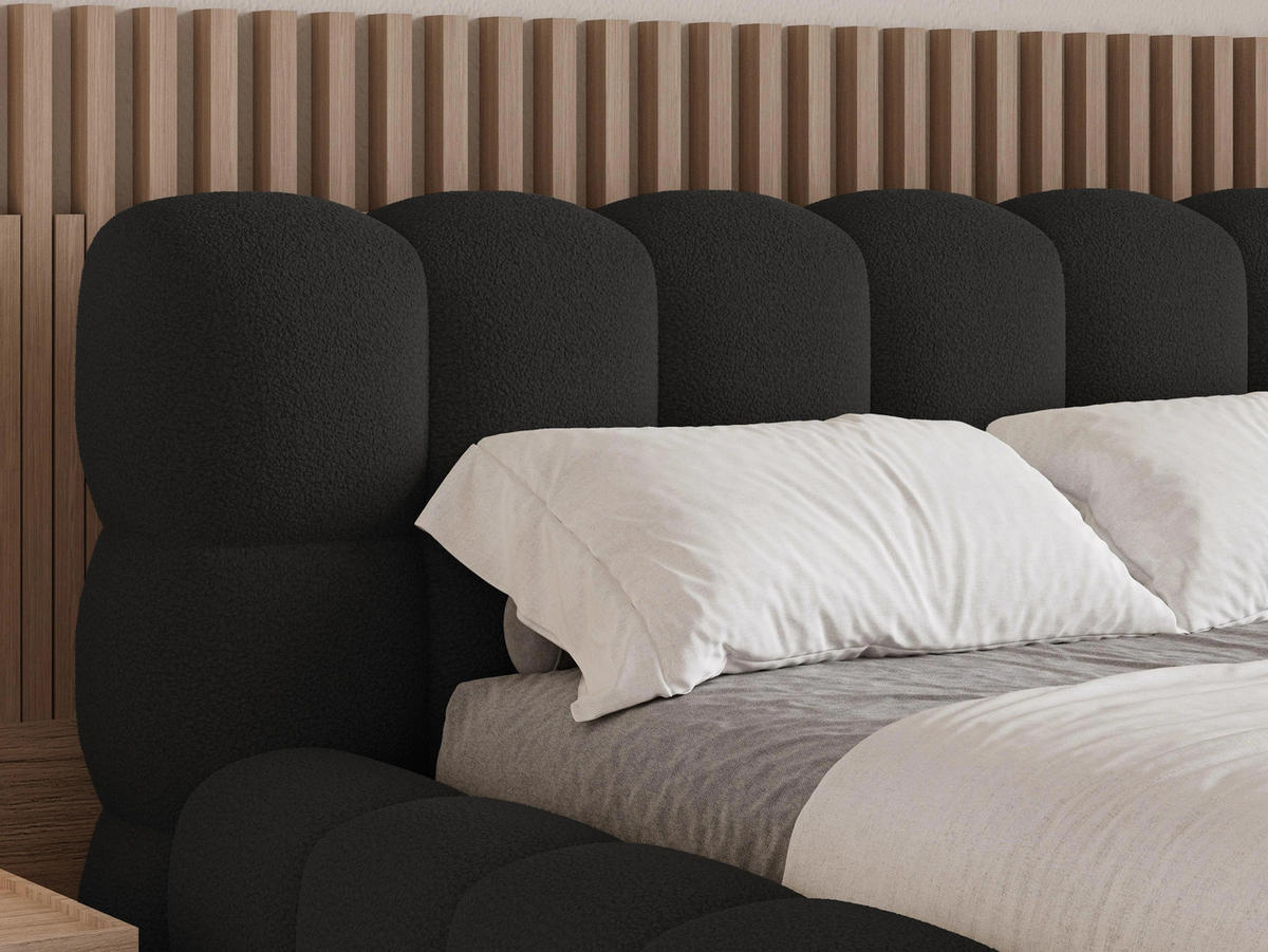 POLSTERBETT Verona 140x200 cm mit stabilem Metallrahmen, Bettkasten, Lattenrost und markantem Kopfteil - Bouclé Schwarz - Schwarz, Textil/Metall (140/200cm) - Chilly