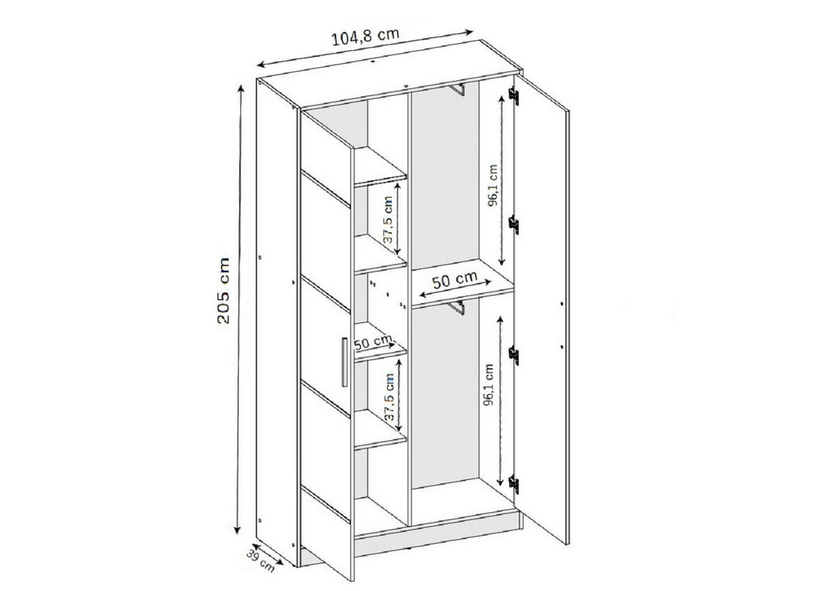 DREHTÜRENSCHRANK EDEN MIT AUFSATZ 2D weiß - Weiß, Holzwerkstoff (105/247/39cm) - Kier Furniture