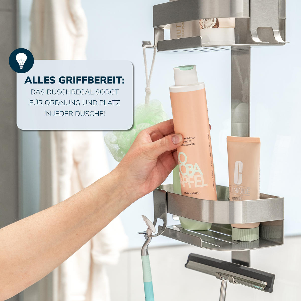 DUSCHABLAGE für Glasduschwand, Edelstahl - Edelstahlfarben, Metall (23/67.5/10.5cm) - eluno