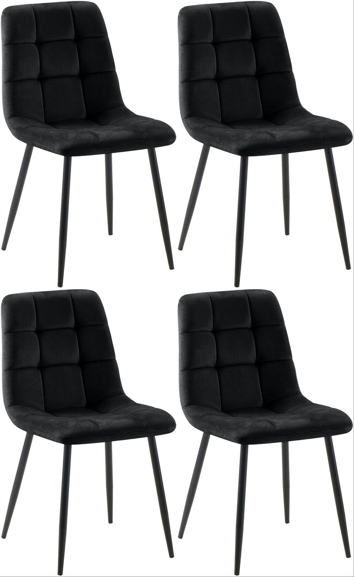 STUHL 4er Set Samt Schwarz - Schwarz, Textil/Metall (45/84/55cm) - CLP