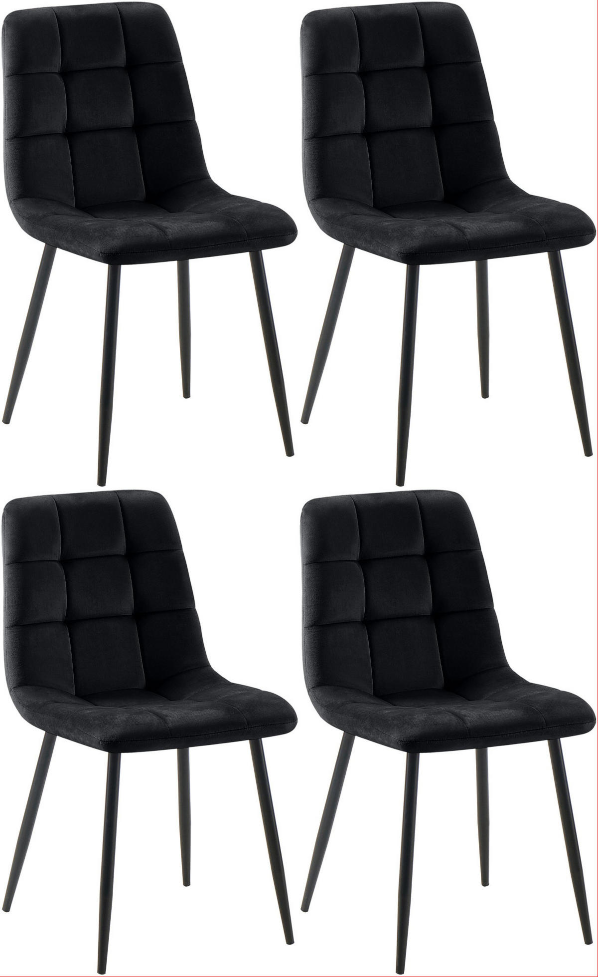 STUHL 4er Set Samt Schwarz - Schwarz, Textil/Metall (45/84/55cm) - CLP