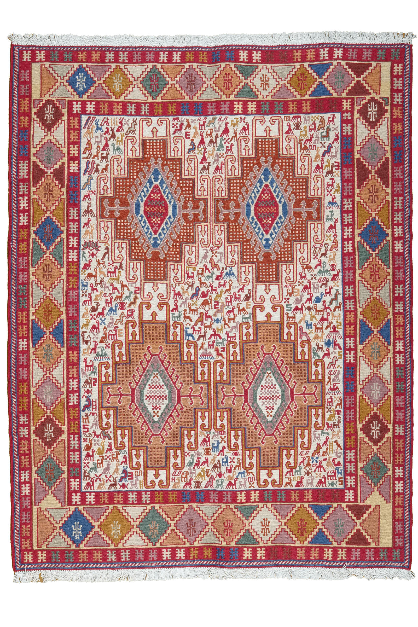 HANDWEBTEPPICH Sumak Shahsavan Beige 141/109 cm Schurwolle - Beige, Textil (109/141cm) - Looma