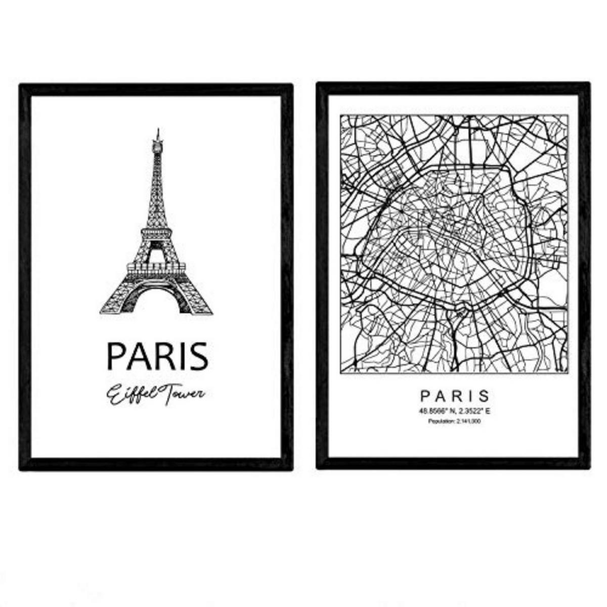 POSTER Set Mit 2 Städte Denkmäler Paris Eiffelturm A4 Rahmenlos - Klar, Papier (29.7/5/21cm) - Nacnic
