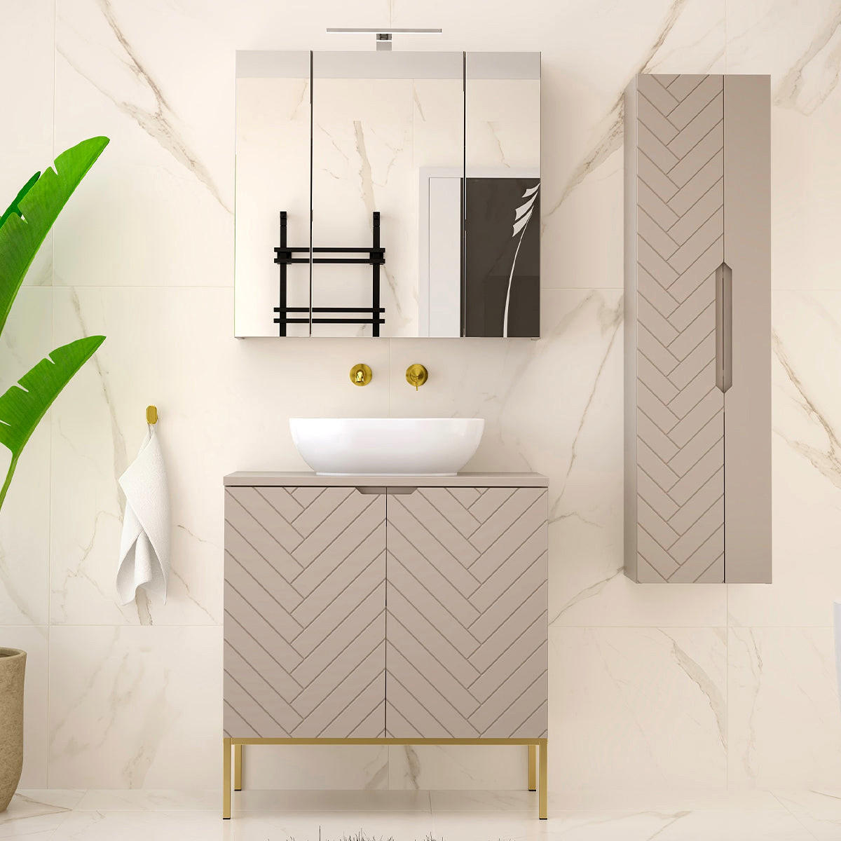BADMÖBEL 80.6cm Daria 2er-Set Kaschmir - Beige, Holzwerkstoff (80.6/84.2/46.5cm) - Petits-meubles