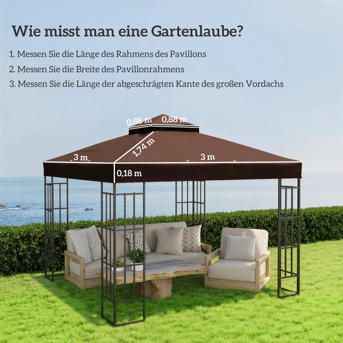 PAVILLON-ERSATZDACH aus Polyester Kaffee - Braun, Textil (300/1/300cm) - Outsunny