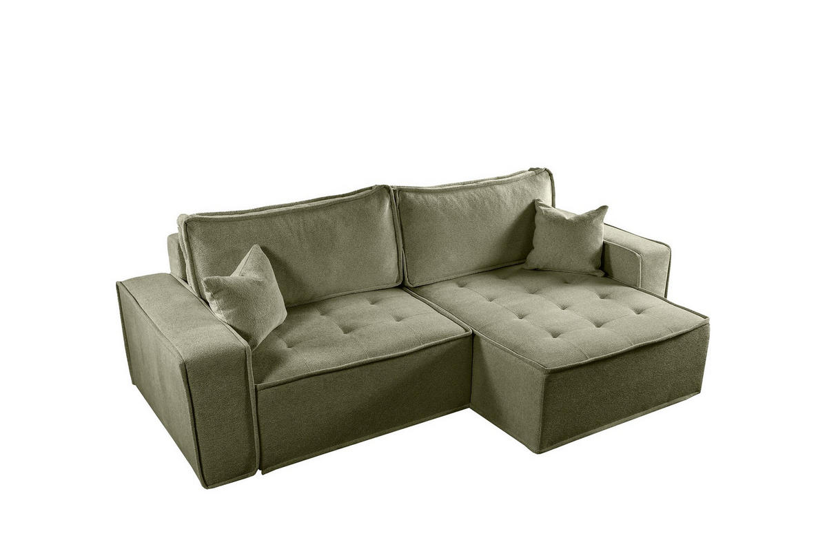 ECKSOFA Schlafsofa Flosi In Raven - Grün, Holzwerkstoff/Textil (248/140cm) - Fun Möbel