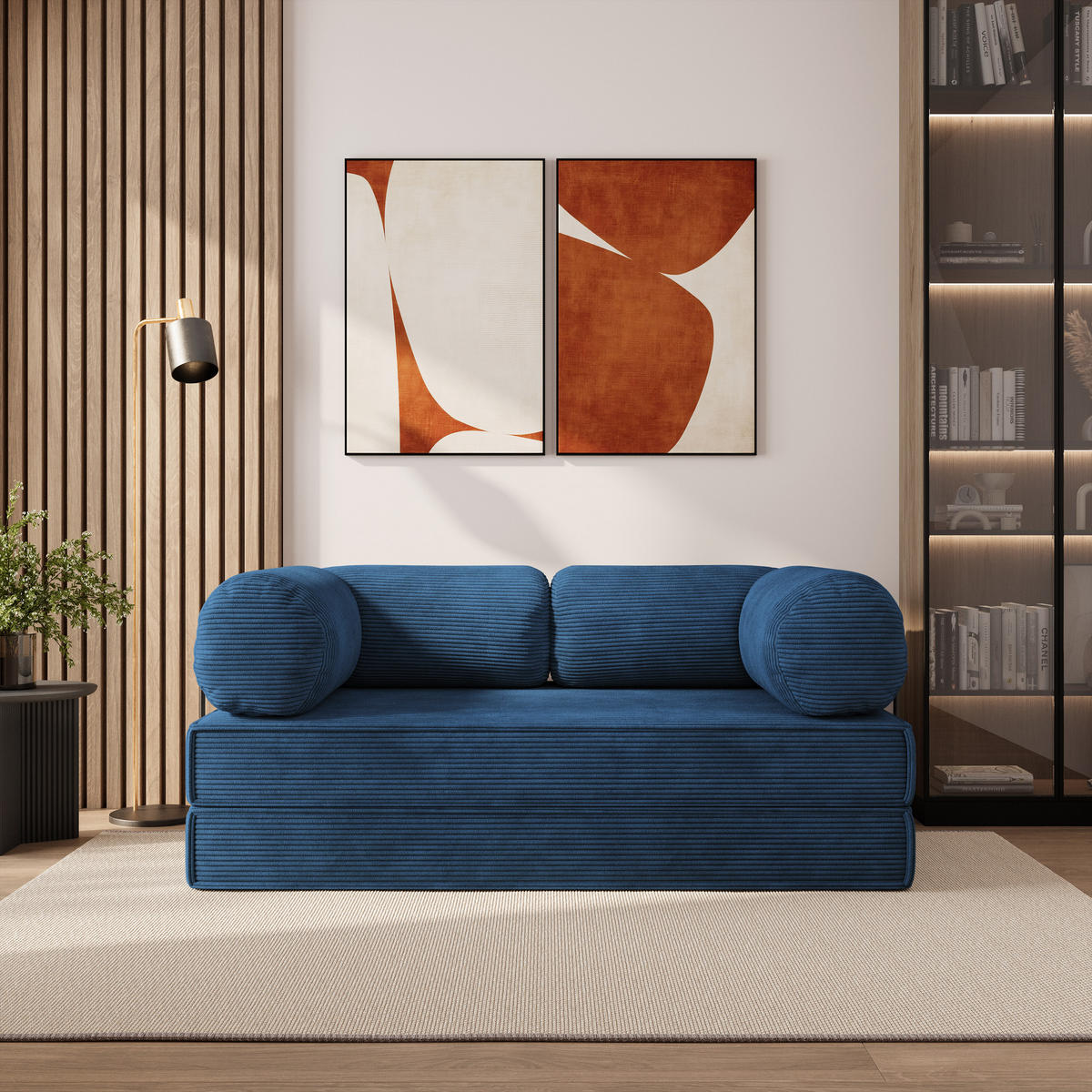 BETTSOFA ALVIO aus Schaumstoff Cordstoff Blau Schlaffunktion - Blau, Textil (170/68/80cm) - MASSENO