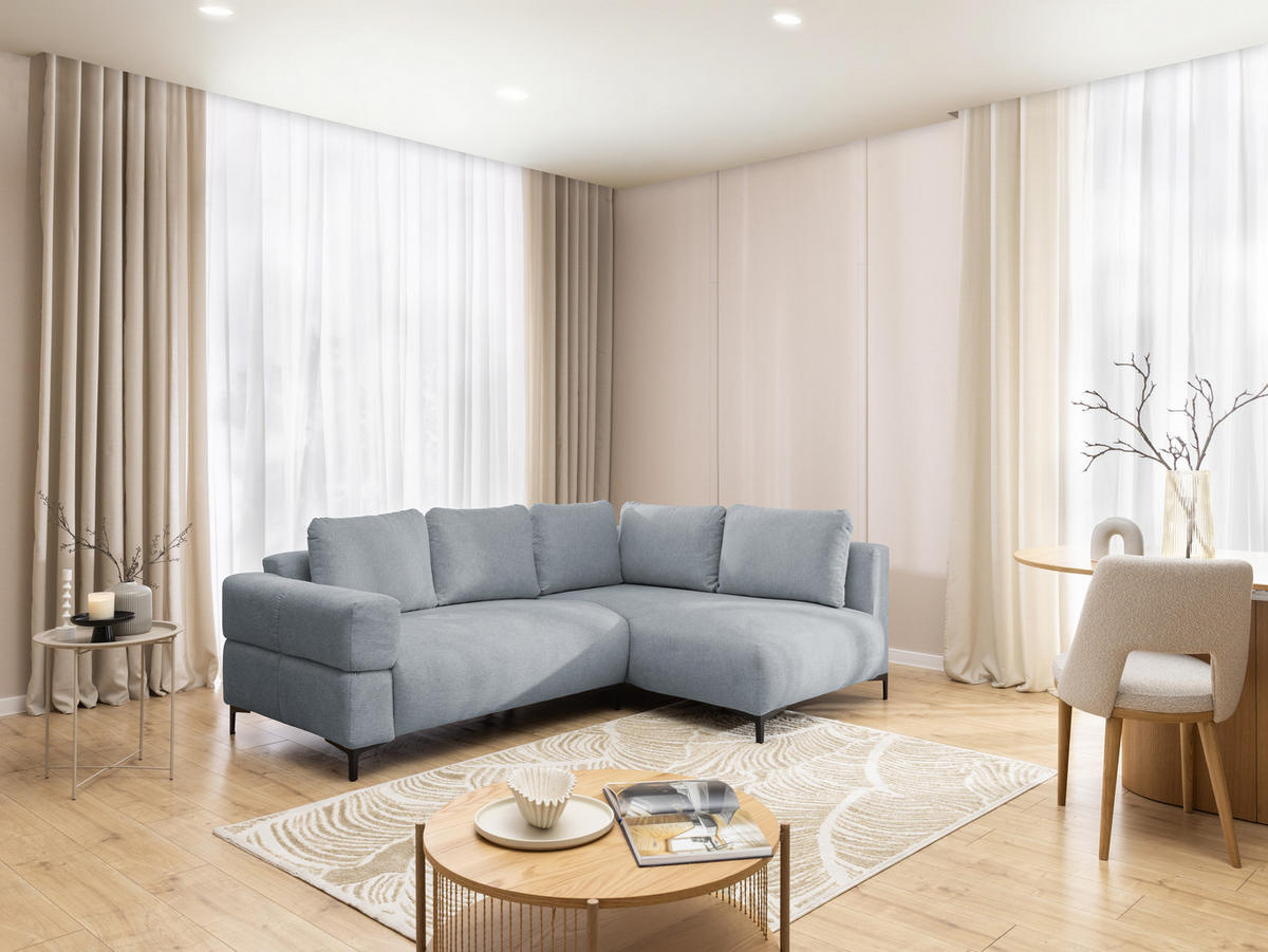 ECKSOFA Cardea in Bubble-Optik aus weichem Grau Strukturstoff mit hohem Sitzkomfort - Ottomane rechts - Schwarz/Grau, Holz/Textil (230/170cm) - S-Style Möbel