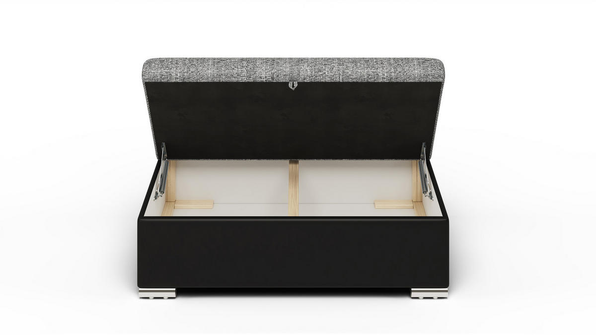 ECKSCHLAFSOFA ALEX – Schwarz + Weiß (Lawa 06 + Soft 17) + Hocker - Links - Schwarz, Holzwerkstoff/Metall (275/155cm) - Möblo