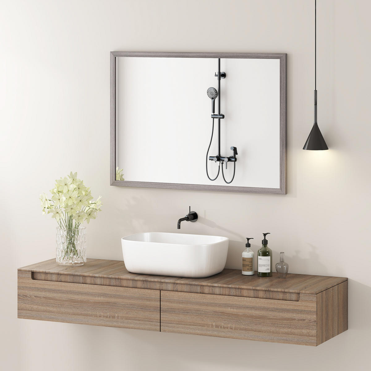 WANDSPIEGEL MDF Glas Grau - Grau, Glas/Holzwerkstoff (2/70/50cm) - HOMCOM