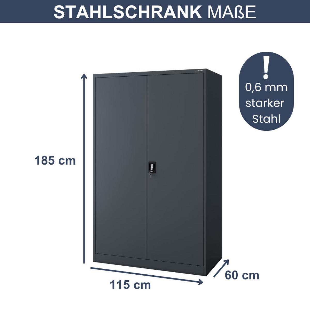 AKTENSCHRANK abschließbar KADO Flügeltüren 185x115x60cm Anthrazit - Anthrazit, Metall (115/185/60cm) - DELUKE