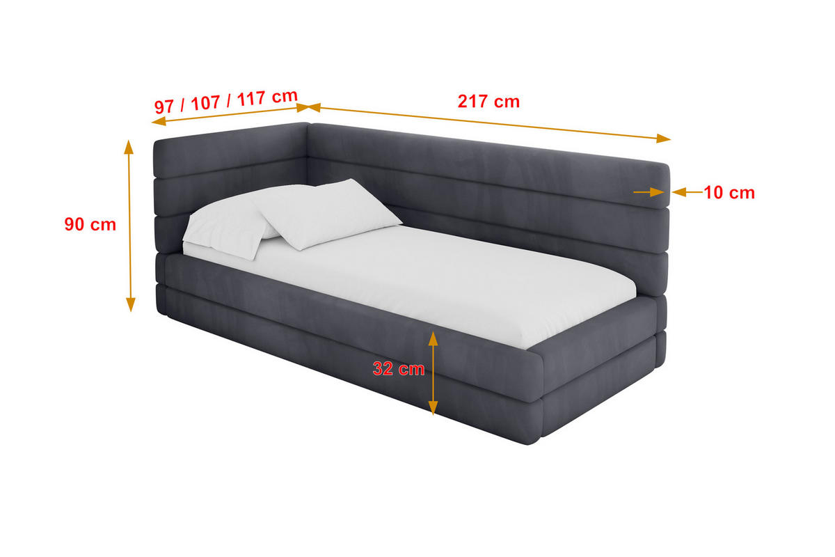 EINZELLBETT Jugendbett mit Bettkasten, Rechts - BEMY 90x200 Dunkelgrau - Titanfarben, Holzwerkstoff/Textil (90/200cm) - ALTDECOR