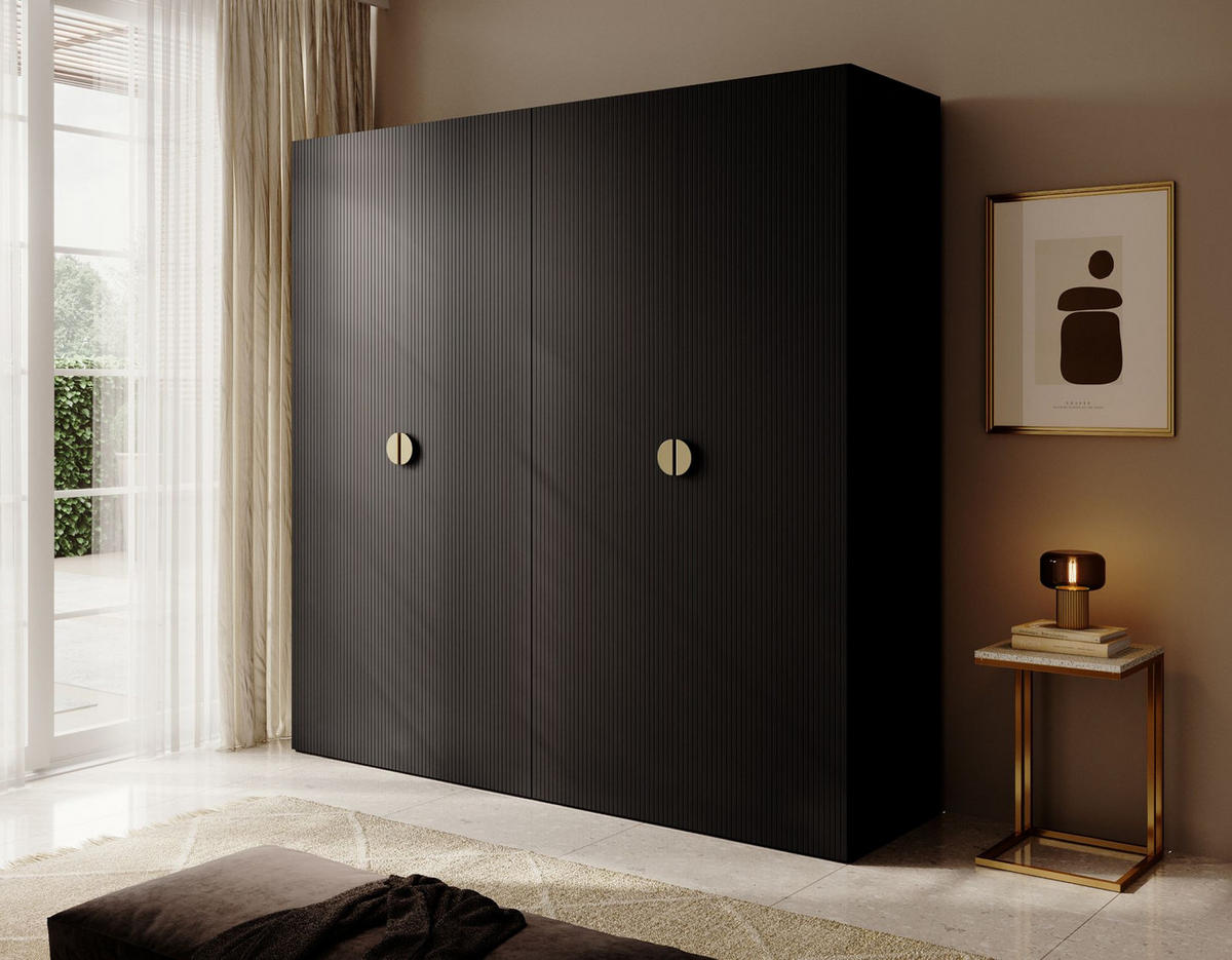 KLEIDERSCHRANK Moonir Schwarz 200 cm - Goldfarben/Schwarz, Holzwerkstoff/Metall (200/200.5/57cm) - Selsey