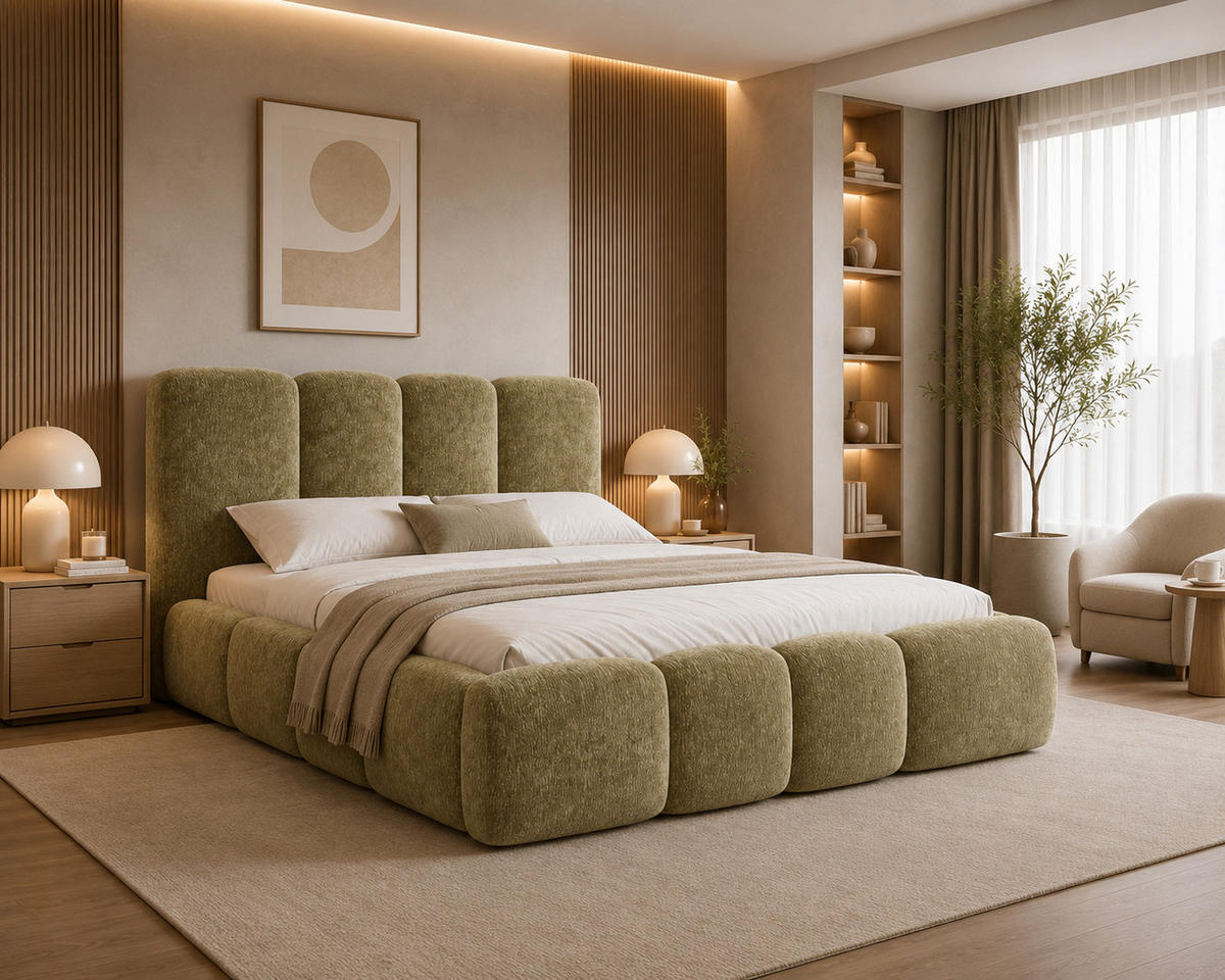 POLSTERBETT 26 - 180x200 cm – Amari – Bett mit Bettkasten und Gepolstertem Kopfteil - Olivgrün, Holz (180/200cm) - ROYAL24_MARKT