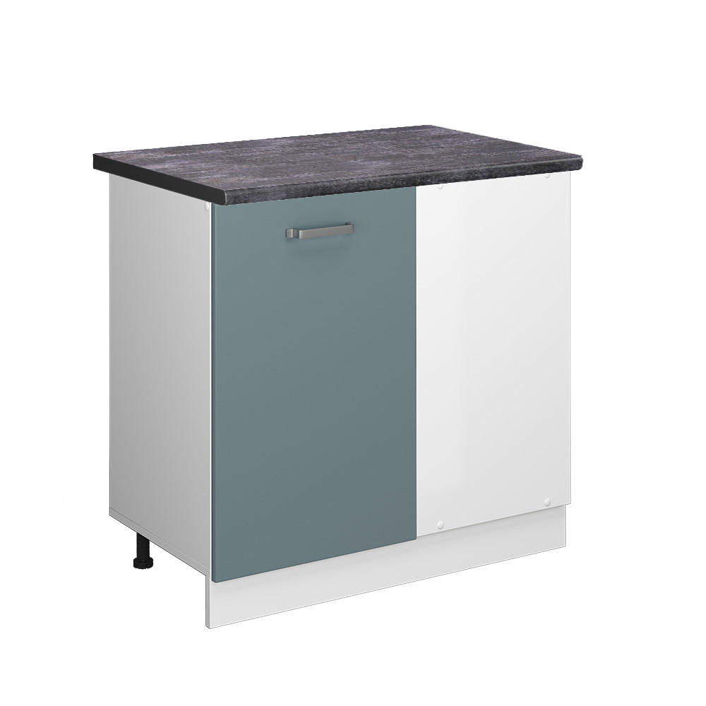 ECKUNTERSCHRANK R-Line Blau-Grau 86 cm, AP Anthrazit - Blaugrau/Weiß, Holzwerkstoff (86/81.6/60cm) - Vicco