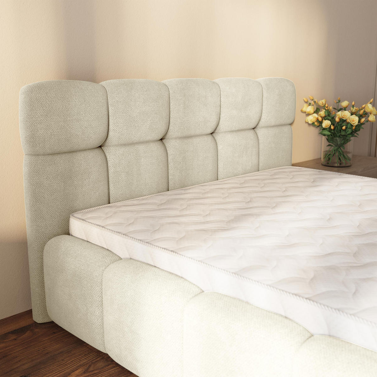 ČALOUNĚNÁ POSTEL ELIZJA 160x200 cm, s úložným prostorem, Krémová - SORO 02 - krémová, dřevo/textil (160/200cm) - MASSENO
