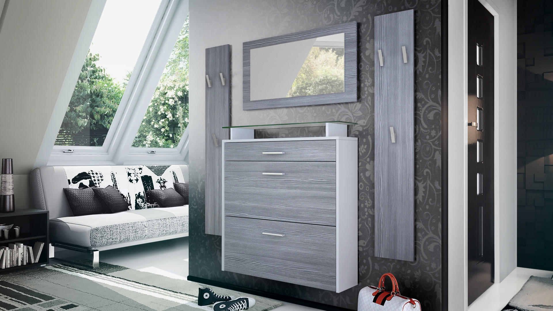 GARDEROBE Malea Front in Avola-Anthrazit - Anthrazit, Holzwerkstoff (180/180/23cm) - Vladon