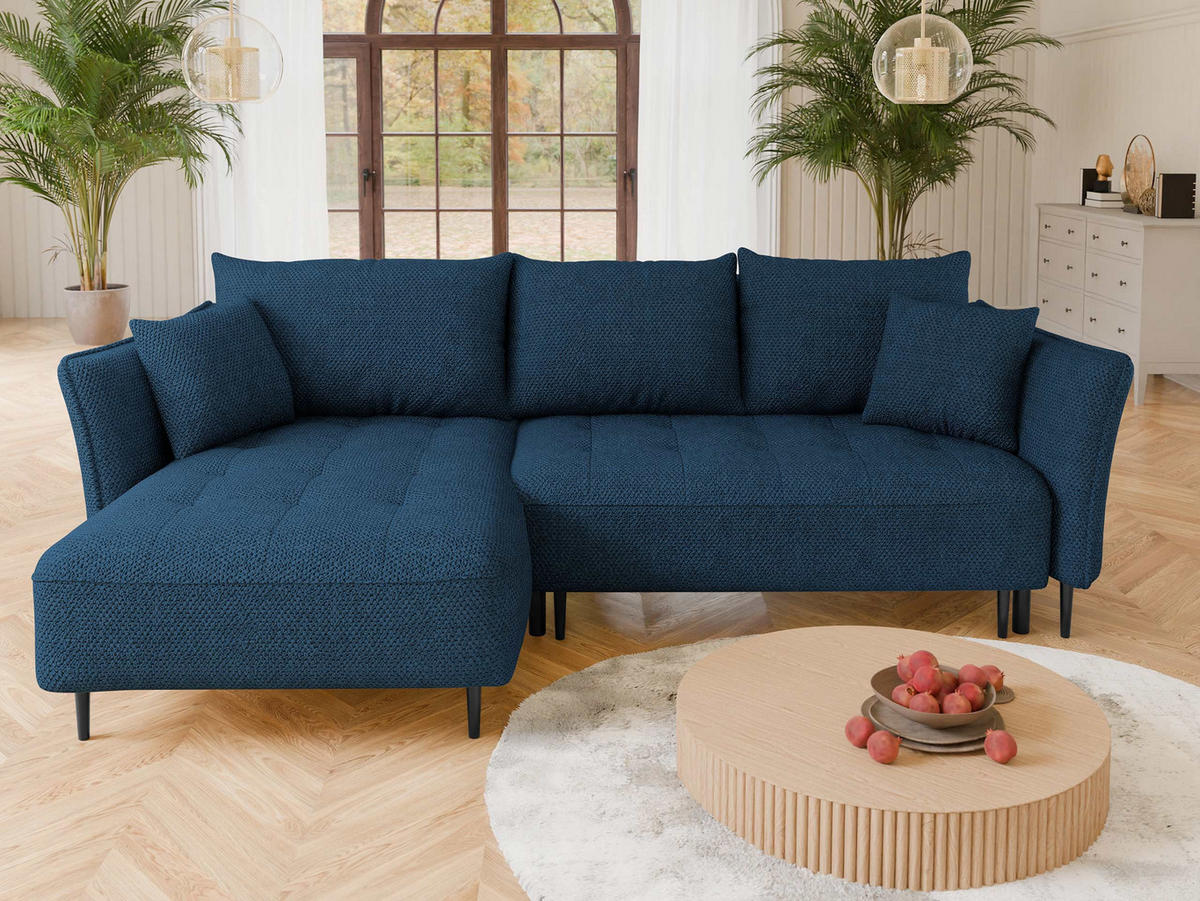 ECKSOFA Bari, Seite: Links - Schwarz/Dunkelblau, Holz/Textil (276/158cm) - MIRJAN24