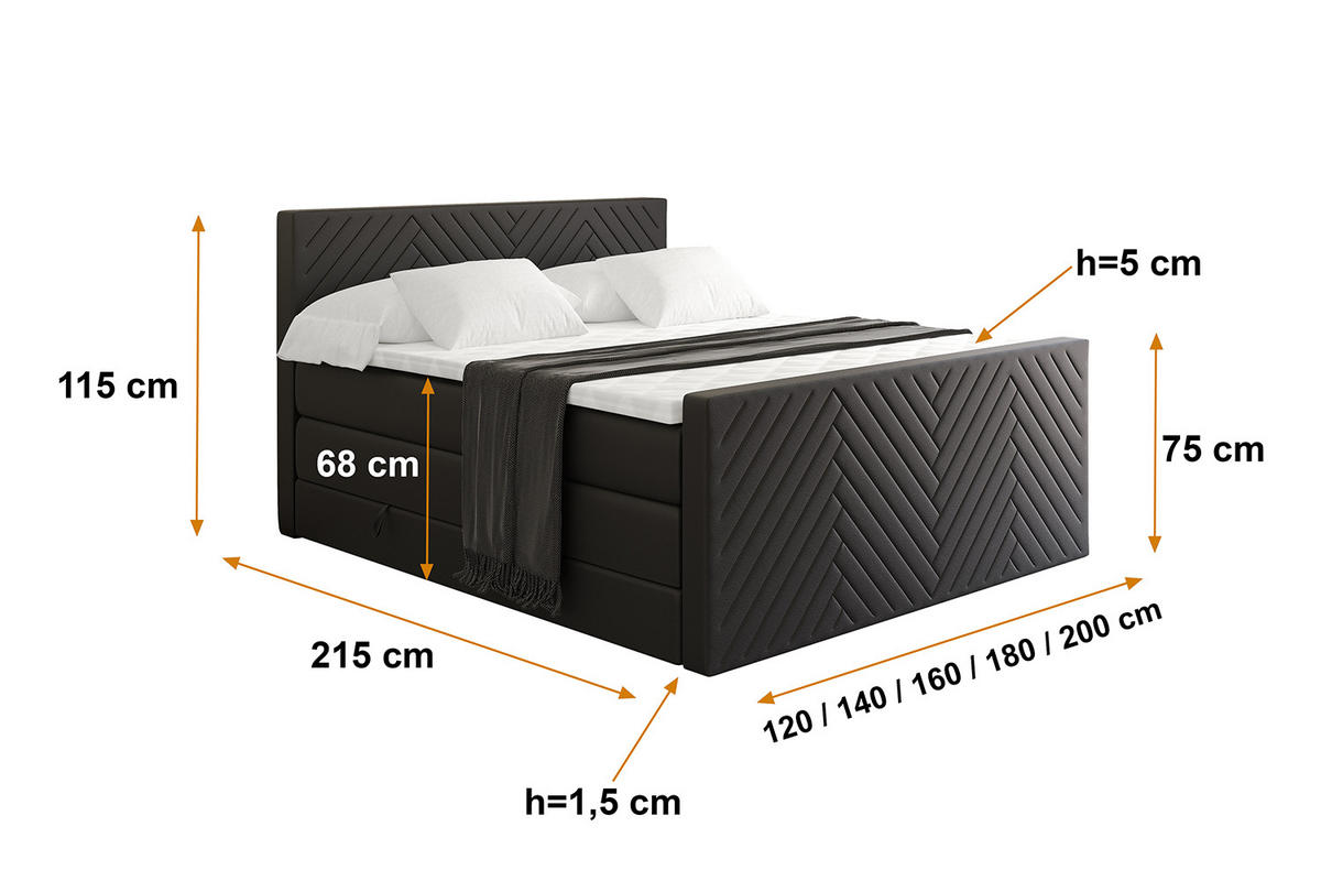 BOXSPRINGBETT mit Matratze und Lattenrost - VEXA-Z KING-200x200 - Schwarz Kunstleder - Schwarz, Holzwerkstoff (200/200cm) - ALTDECOR