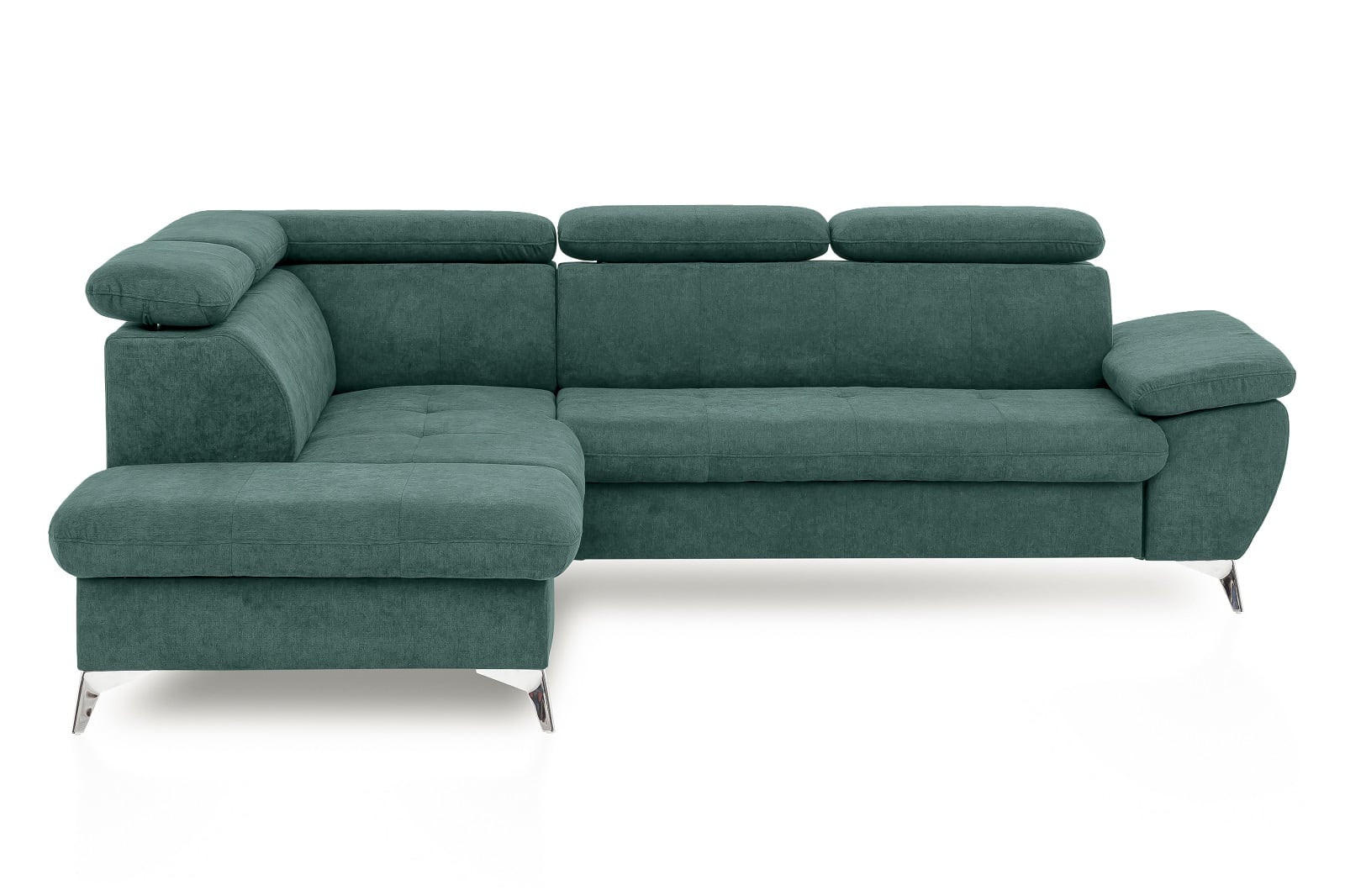 ECKSOFA mit Schlaffunktion und praktischem Bettkasten - Chromfarben/Grün, Textil/Metall (256/209cm) - Cotta