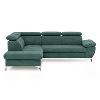 ECKSOFA mit Schlaffunktion und praktischem Bettkasten - Chromfarben/Grün, Textil/Metall (256/209cm) - Cotta