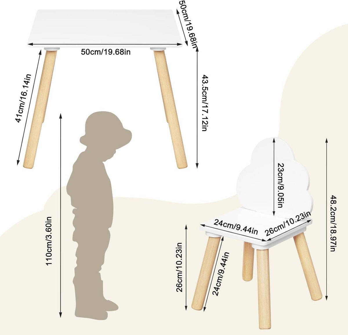 KINDERSITZGRUPPE quadratischer Tisch, Weiß - Naturfarben/Weiß, Holz/Holzwerkstoff (50/44/50cm) - Woltu