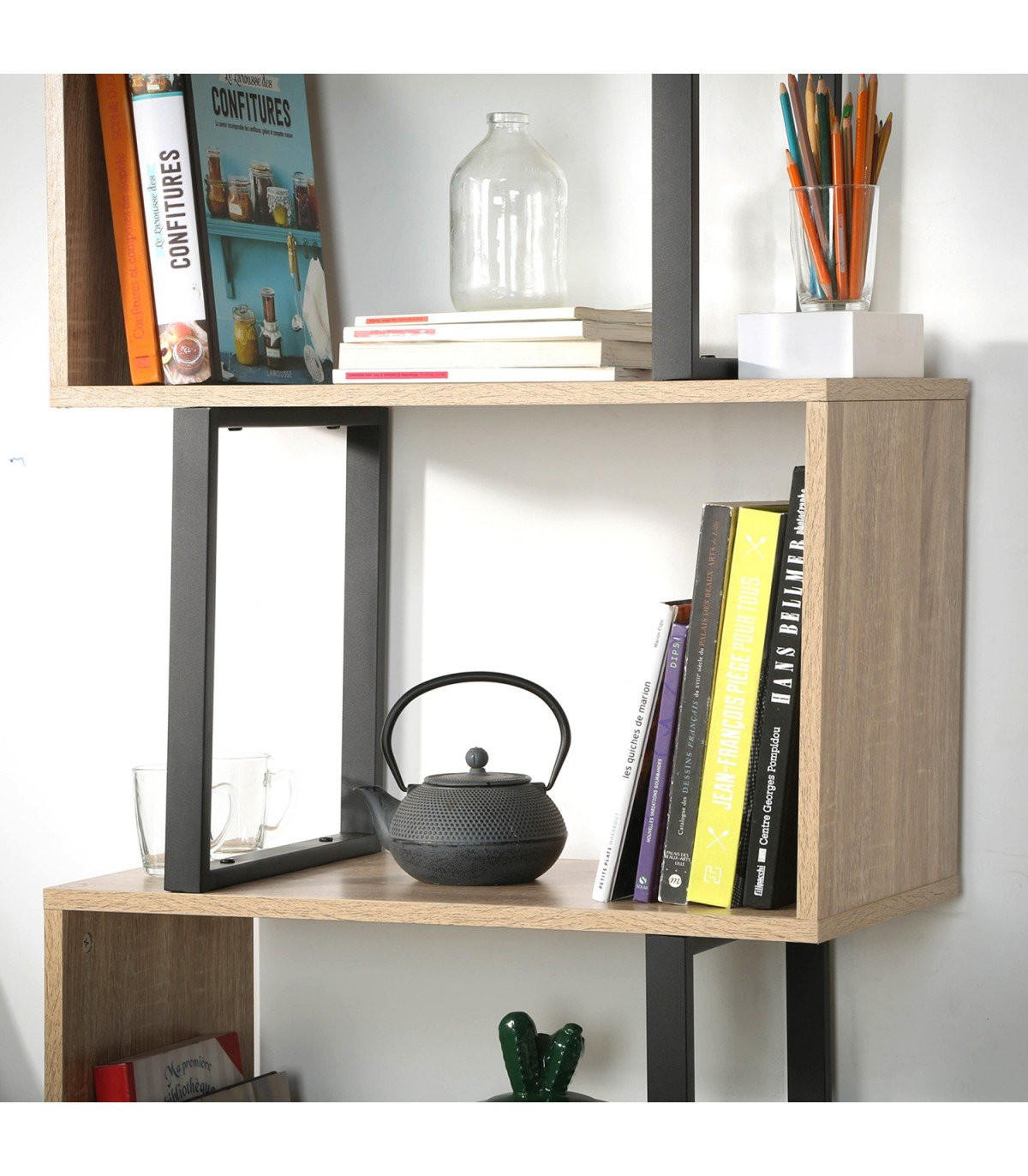 BÜCHERREGAL mit 4 Ebenen, Holzdekor und Metallständern - H148cm - Apfelbaumfarben, Holzwerkstoff (30/147.5/60cm) - Calicosy