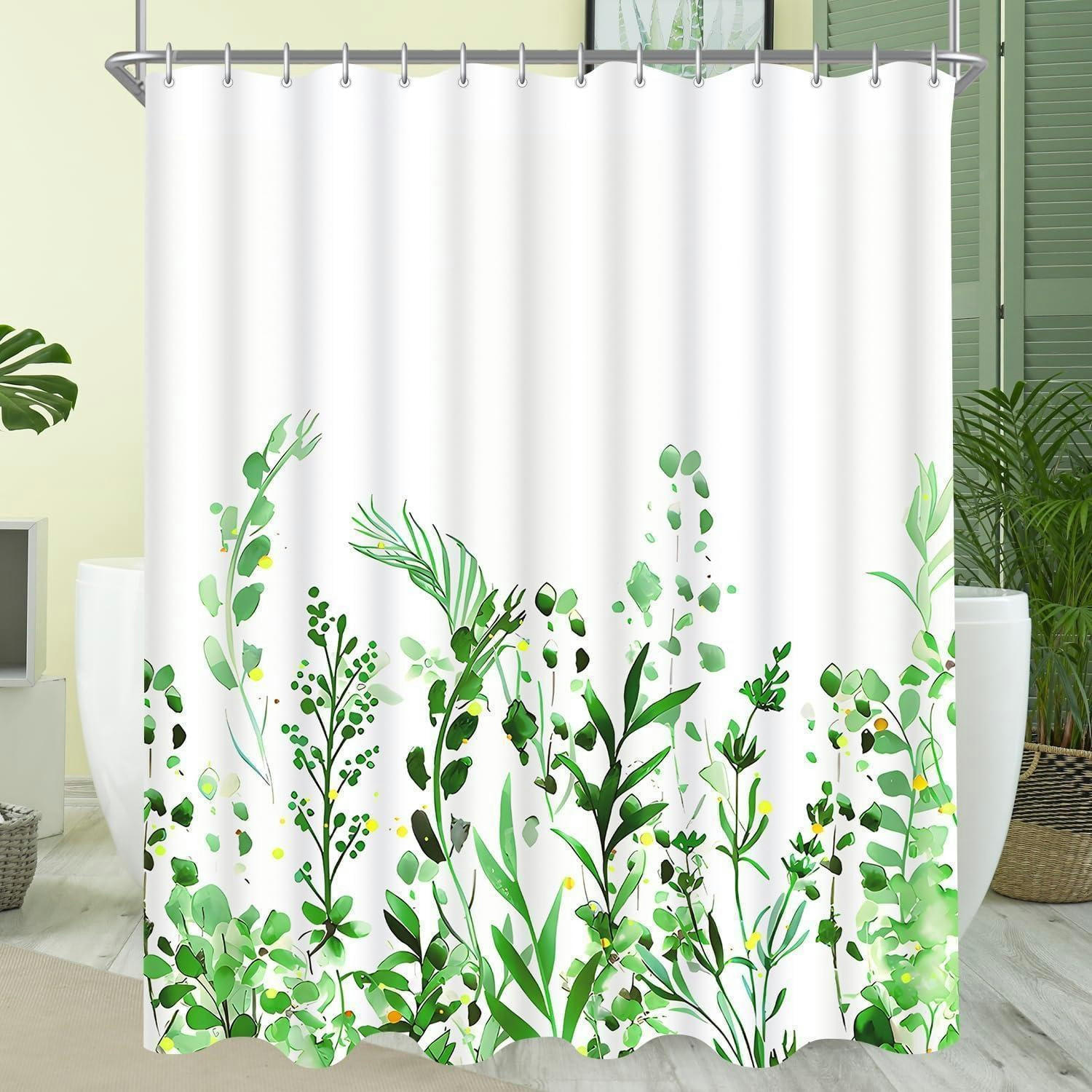 DUSCHVORHANG Blumenmuster 100 x 200 cm Textil Wasserabweisend Waschbar - Grün, Textil (200/100cm)