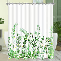 DUSCHVORHANG Blumenmuster 100 x 200 cm Textil Wasserabweisend Waschbar - Grün, Textil (200/100cm)
