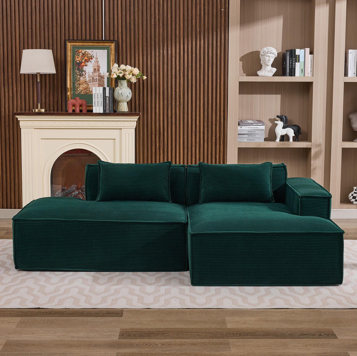 ECKSOFA aus Polyester 235 cm Retro-Grün mit Taschenfederkern und pflegeleichtem Bezug - Salbeigrün, Textil (235/129cm) - Modfu