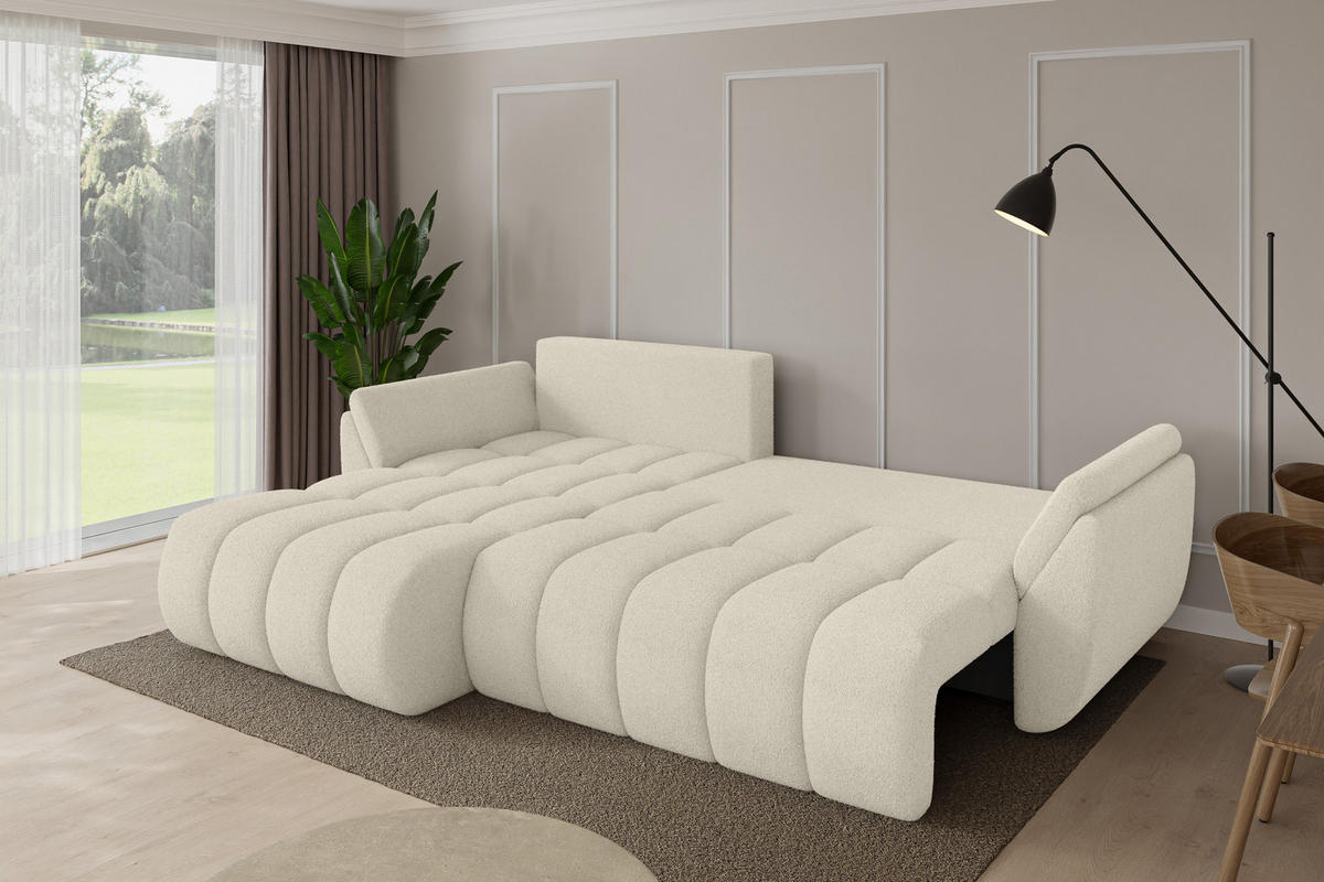 ROHOVÁ SEDAČKA s funkcí spaní, otoman vlevo TOKO-L-v1 277x194x86 béžová bouclé - černá/písková barva, kompozitní dřevo/textil (277/194cm) - ALTDECOR
