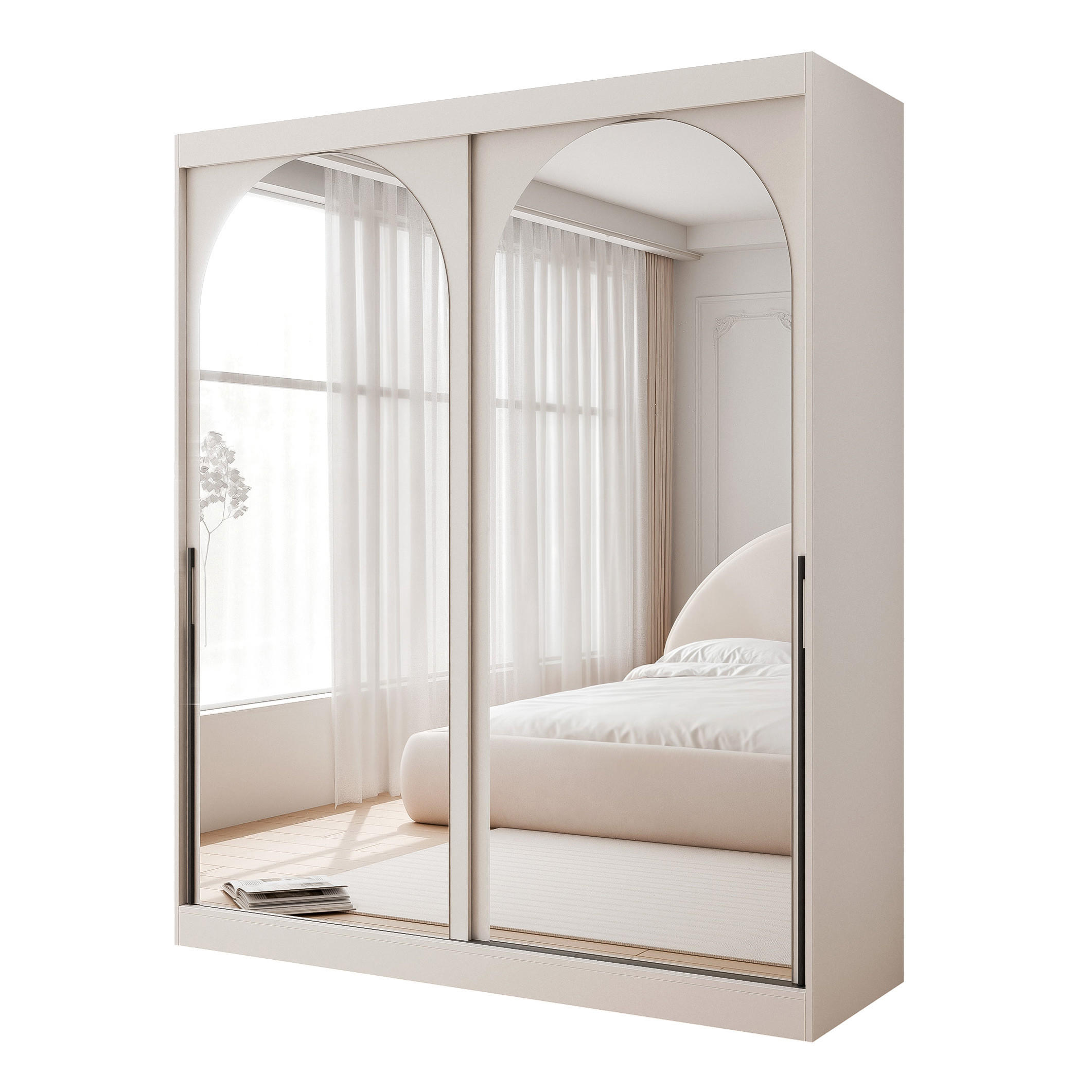 SCHWEBETÜRENSCHRANK CLARITY 2-türig 150/65/215 cm Kaschmir / schwarze Griffe - Kaschmir/Schwarz, Holzwerkstoff/Kunststoff (150/215/65cm) - Idohome