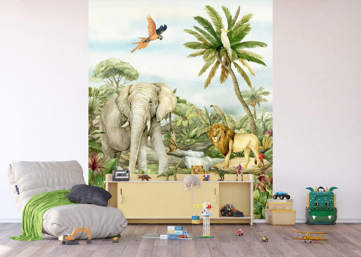 FOTOTAPETE Dschungeltiere 225 x 270 cm - Grün, Papier (225/270cm) - Sanders & Sanders