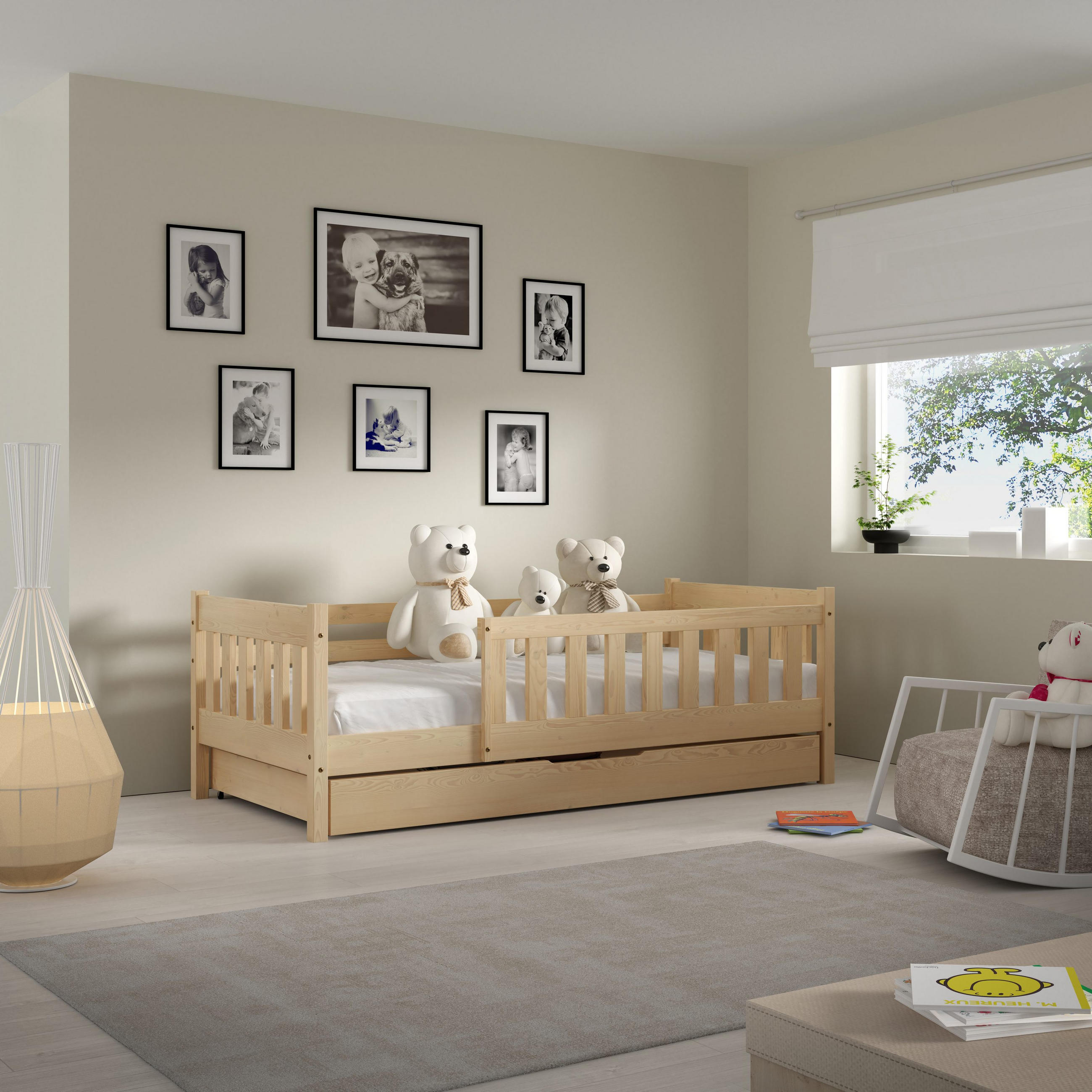 KINDERBETT ELSA mit Bettkasten 80x160 cm Kieferfarben - Kieferfarben, Holz (80/160cm) - MASSENO