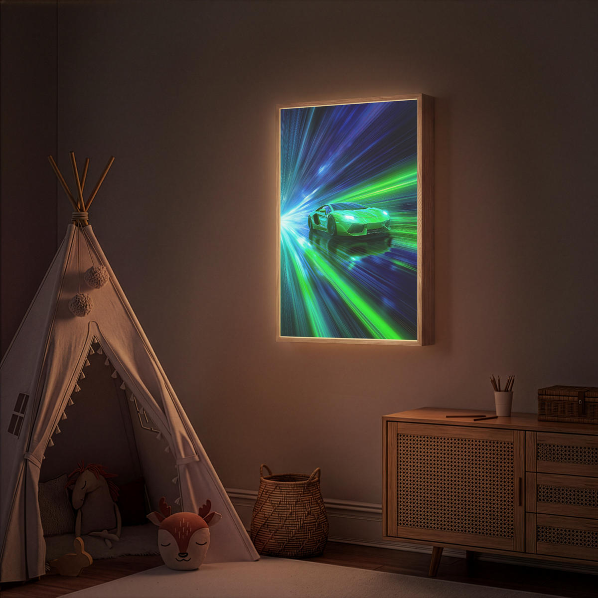 DOBÍJECÍ NOČNÍ LAMPIČKA Rychlost - Lehké - Sportovní vůz - Zelená 60x90 cm - zelená barva, kompozitní dřevo (8/60/90cm) - OnlyWow