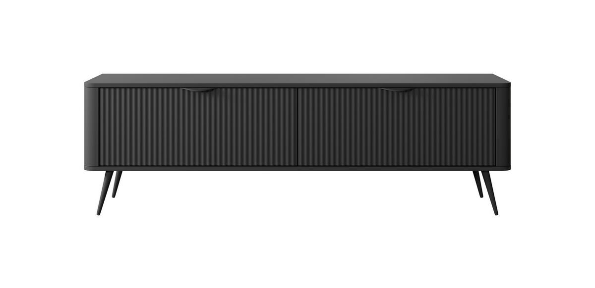 TV-LOWBOARD Flore 163 cm Schwarz - mit geriffelten Fronten - 2 Türen - Schwarz, Holz/Holzwerkstoff (163/51/38cm) - Ravio