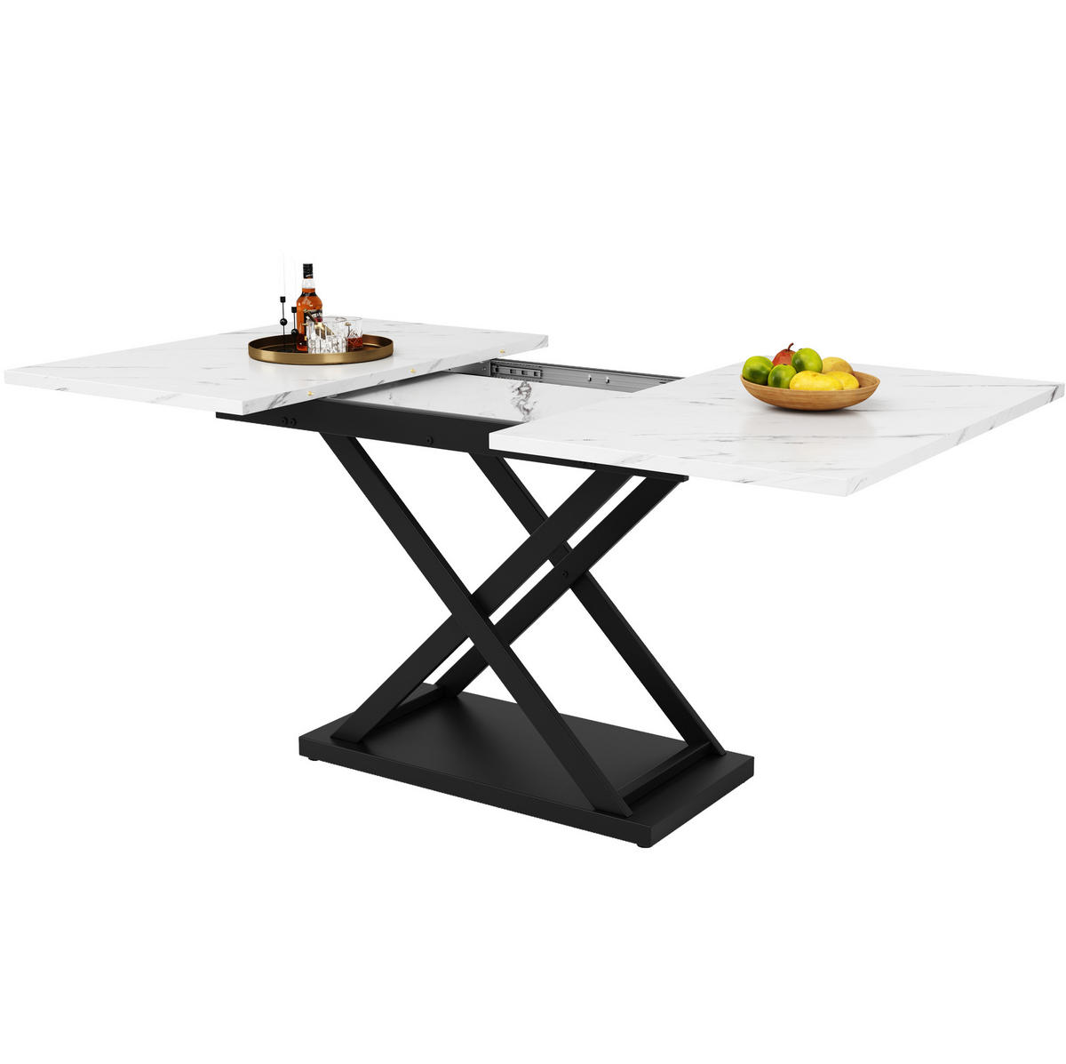 JÍDELNÍ stůl 120-160/80/75 cm bílá/černá z MDF a kovu rozkládací s křížovou podnoží - bílá, kompozitní dřevo (160/80/75cm) - OKWISH