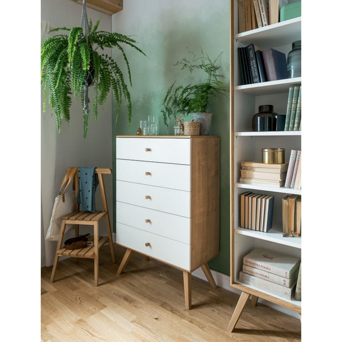 KOMMODE mit 5 Schubladen L75 cm - NATURE - Weiß, Holzwerkstoff (40/117/75cm) - Calicosy