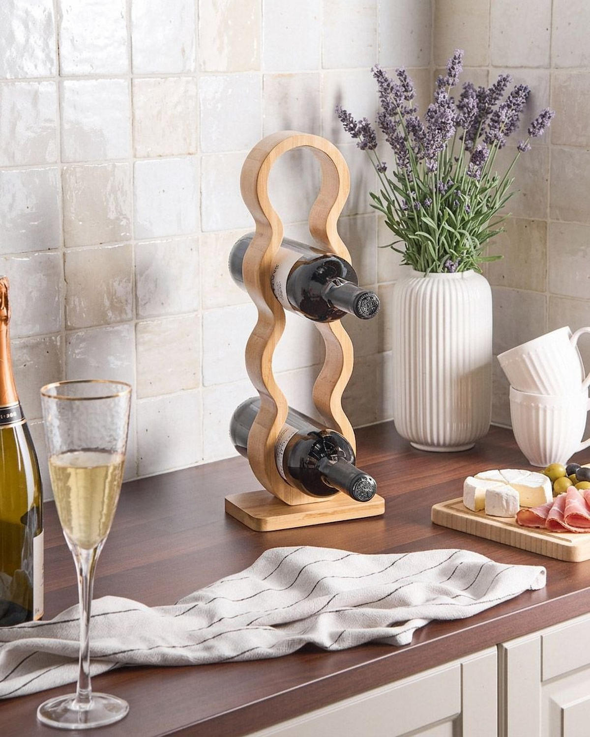 RAFT PENTRU VIN bambus maro deschis Cerise - maro/maro deschis, lemn (15/41/10cm) - Beliani