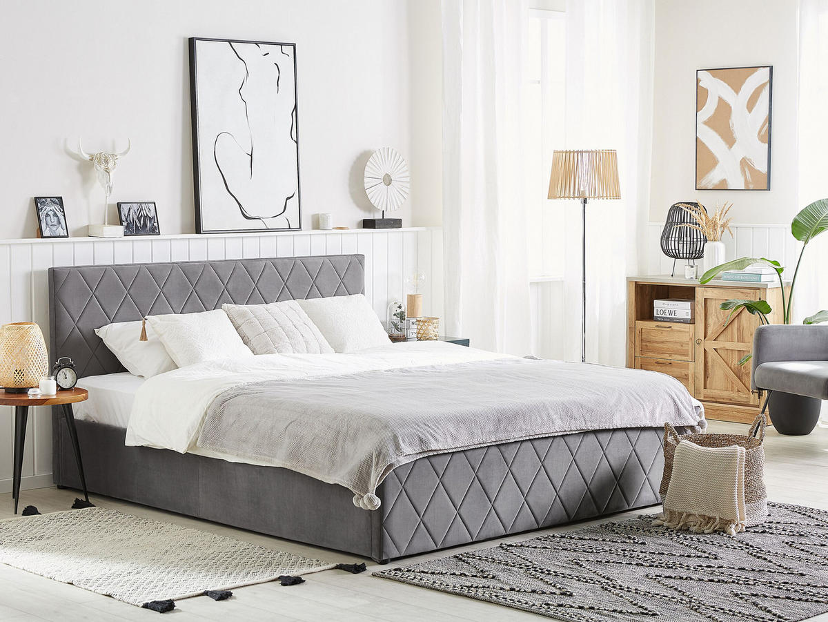 BETT mit Stauraum 160x200 cm Grau Rochefort - Grau, Textil (160/200cm) - Beliani