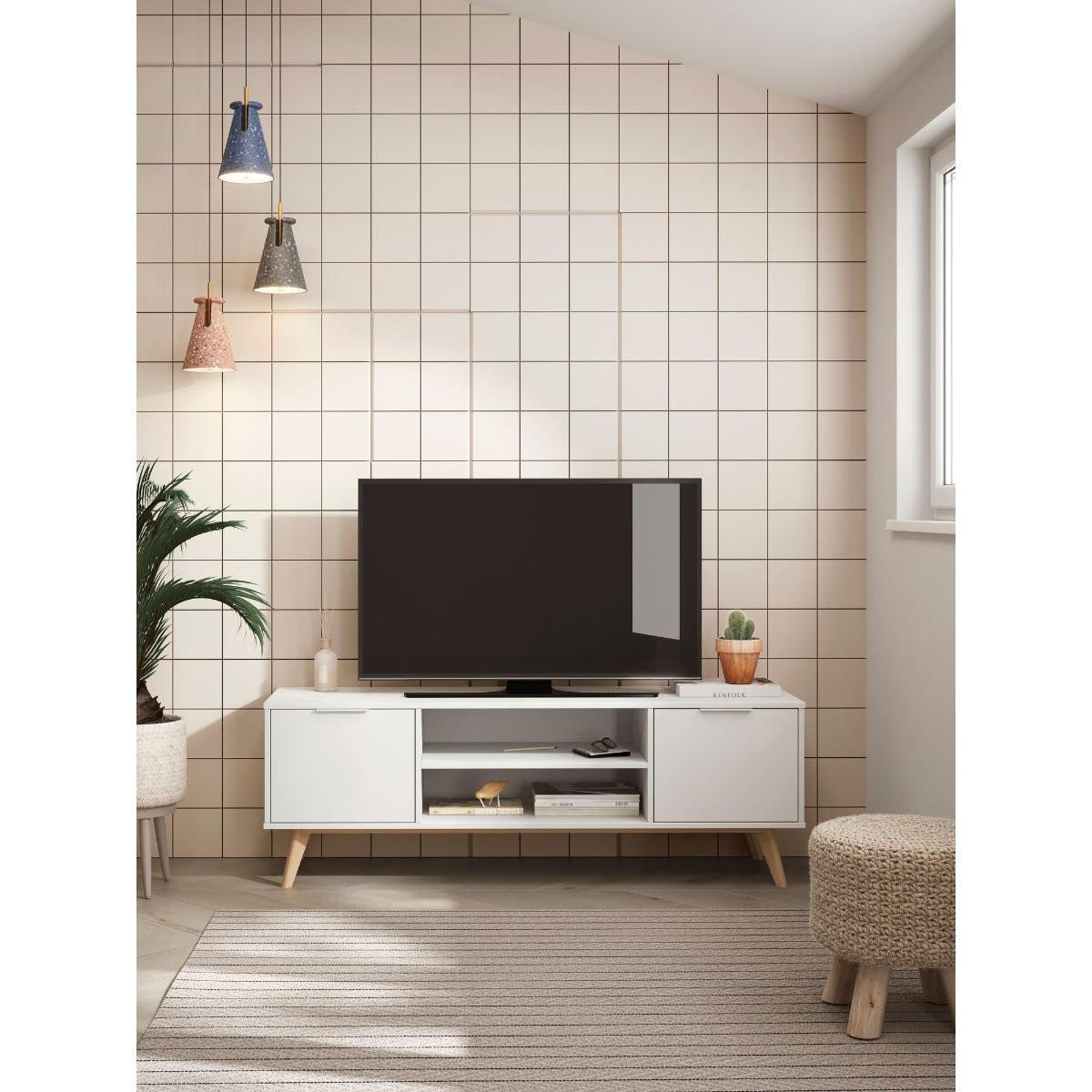 TV-SCHRANK mit 2 Türen 2 Fächern L140 cm - Campus - Weiß, Holzwerkstoff (40/53/140cm) - Calicosy